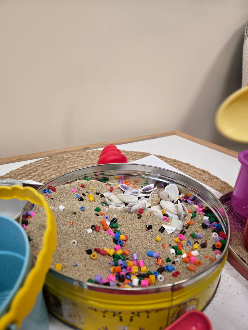 Bright playroom with spring decoration